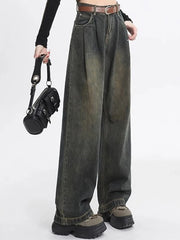 Lunivop Woman High Waist Straight Leg Jeans Lady Loose Denim Wide Leg Pants Girls Korean Khaki Retro Blue Light Blue Gray White Trousers