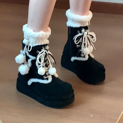 Lunivop Winter New Snow Boots Women Shoes Thick-Soled Mid-Calf Boots for Women British Retro Platform Boots Warm Thick Furry Shoes