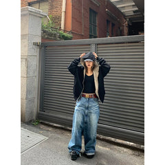 Lunivop Blue Baggy Straight Leg Pants Women Jeans Vintage Y2K 2000s High Waist Fit Washed Denim Pants Hotgirls Streetwear Grunge Clothes