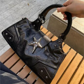Lunivop Retro Black Y2k Hand Bag Purse Women Vintage Punk Leather Handle Underarm Bag Female Harajuku Hot Girl Purse Tote Bags