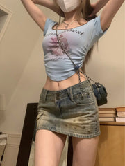 Lunivop American Vintage Star Rivet Denim Skirts High Waist Slim Package Hip Mini Jupe Trend Y2k Faldas Mujer Summer New Clothes
