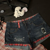 Lunivop Y2k Low-waist Plaid Patchwork Jeans for Women All-match Sexy Bodycon Hot Short Pants Summer New Blue Denim Shorts