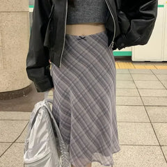 Lunivop Plaid Skirt Vintage Women Elegant Sweet Korean Style Mid Skirt Y2k Harajuku fashion A-line summer Aesthetics Skirts