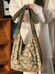 Lunivop Fairycore Floral Shoulder Bags Handbag Women Large Capacity Casual Tote Bag Female Versatile Canvas Green Crossbody Bags