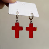 Lunivop Gothic Punk Vintage Black Red Cross Glass Pendant Earrings For Women Men Grunge 90s Jewelry Accessories Decorations New