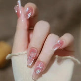 Lunivop 24pcs Fashion False Nails Ballet Press on Nails Pearl 3d Flower Realistic Nail Tips Artificial Finger Nail with Charms Removable