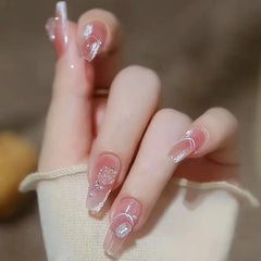 Lunivop 24pcs Fashion False Nails Ballet Press on Nails Pearl 3d Flower Realistic Nail Tips Artificial Finger Nail with Charms Removable
