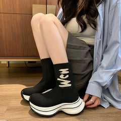 Lunivop Autumn Winter New Platform Socks Shoes Women Thick-soled Casual Net Knitted Short Boots Fashion Sport Women Botas De Mujer