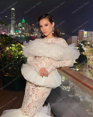 Lunivop Luxury Lace Korea Mermaid Wedding Dresses Lace Beading Ruffles Tulle Bridal Gown Photos Shoot Long Sleeve Bride Dress