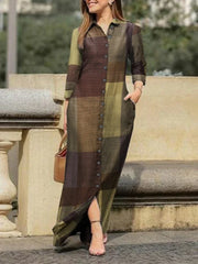 Lunivop Autumn Fashion New Slim Fit Flip Neck Dress Printed Plaid Single Breasted Long Retro Style Commuter Women's Robe
