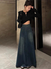 Lunivop Autumn Retro High Waist Denim Half Skirt for Women Flattering Loose A-Line Long Skirt with Chic Look