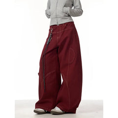 Lunivop Jeans Women Red Vintage High Waisted Straight Denim Trouser Y2K 90s Hip hop American Streetwear Wide Leg Classic Denim Pants