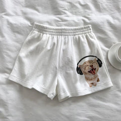 Lunivop Y2k Loose Women's Shorts High Waist Star Fun Kitten Print Summer Harajuku Fashion Sports Sweatpants Beach Y2K Clothing