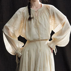 Lunivop Fashion Casual 2 Piece Set Women's Long Sleeve Embroidery Tops High Waist Loose Skirt 2025 Summer New Tide