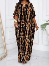 Lunivop Loose V-Neck Floor-Length Print Maxi Dress With Batwing Sleeve Casual Bohemian Women's Summer Dress