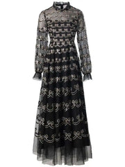 Lunivop Fashion Women's Elegant Dresses Sequins Embroidery Long Sleeve Princess Mesh Dress 2025 Spring New Female Clothing