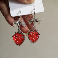 Lunivop Goth Cute Y2K Sweet Fantasy Pink Red Strawberry Pendant Earrings For Women Ear Buckle Kawaii Charms EMO Jewelry Accessories Gift