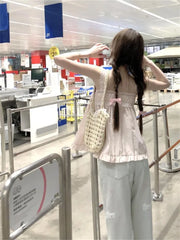 Lunivop Sweet Pink Lace Patchwork Camisole Vest Y2k Loose Sleeveless Top for Women 2025 Summer New All-match Casual Tank Top