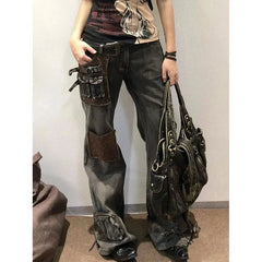 Lunivop Women Black Jeans Hip-hop Fashion Vintage Streetwear Y2K Wide Leg Jean High Waist Winter Female Trouser Baggy Denim Pants