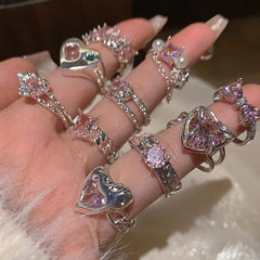 Lunivop Fashion Heart Arrow Pink Crystal Rings Y2K Emo Girls Punk Gothic Open Geometric Finger Ring Women Wedding Party Trendy Jewelry