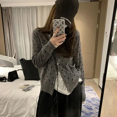 Lunivop Polka dot knitted cardigan ins women's spring and autumn new style layered design sense versatile slimming long sleeved top