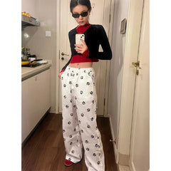Lunivop Kawaii Wide Leg Pants Women Japanese Y2k Style Cute White Baggy Trousers Harajuku Korean Fashion Pantalones Summer New