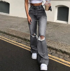 Lunivop Women's Spring and Fall New Fashion Casual Ripped High-waisted Slightly Flared Pants Jeans Slim-fit Wash Jeans Long Pants Y2k