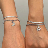 Lunivop Fashion Sun Moon Double Layer Bracelet For Women Stainless Steel Metal Snake Chain Bracelet Personality Jewelry