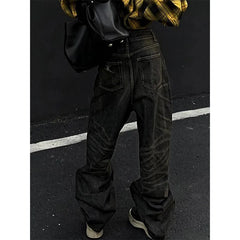 Lunivop Black Women's Jeans High Waist Hip Hop Straight Fashion Pants Streetwear Harajuku Y2K Star 2024 Female Wide Leg Denim Trouser