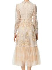 Lunivop Color Block Spliced Ruffles Sweet Dresses Women Lapel Long Sleeve Embroidery Midi Dresses Female 2025 Spring New