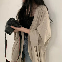 Lunivop Summer Korean Version Loose Fit Women's Long Cardigan Summer Solid Color Breathable Thin Windbreaker Sunscreen Clothing