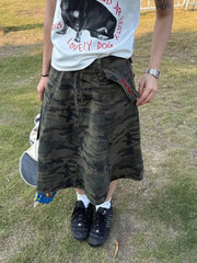 American Vintage Streetwear Camouflage Denim Skirts Fashion Casual Skirt for Women Y2k High Waist Loose Faldas Mujer