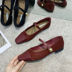 Lunivop Spring New Women Flat Shoes Fashion Red Ladies Shallow Slip on Mary Jane Shoes Female Square Toe Shoes Outdoor Ballerinas
