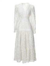 Lunivop Luxury Hollow Out Print Spliced Design Long Sleeve Dresses For Women V-neck Lace Loose Dress Spring Clothing