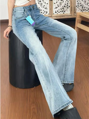 Lunivop Y2K Streetwear high Waist Jeans Women new Korean Fashion Slim Fit Denim Flares Pants Lady Vintage Casual Flare Wide Leg Trousers
