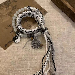 Lunivop Handmade Braided Bracelets for Women Men Chinese Style Charm Double Layer Stackable Bead String Bracelets Adjustable Jewellery