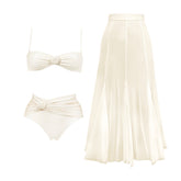 Lunivop 3Pcs Flower Bikini Sexy Women Swimsuit Push Up Swimwear Female Mesh Skirt Bandeau Biquini White Bathingsuit Swim Suit Beachwear