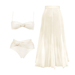 Lunivop 3Pcs Flower Bikini Sexy Women Swimsuit Push Up Swimwear Female Mesh Skirt Bandeau Biquini White Bathingsuit Swim Suit Beachwear