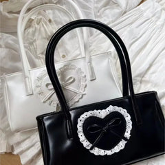 Lunivop Lolita Heart White Underarm Bag Women Harajuku Lace Leather Y2k Shoulder Bags Purse Female Fairycore Aesthetic Handbag
