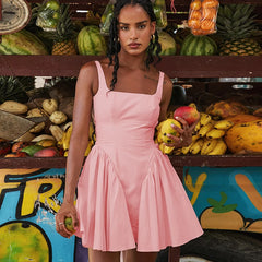 Lunivop Sleeveless Backless Bow Corset Pleated Short Women Dress Evening Summer Casual Casual Elegant Party Y2K Clothes