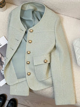 Lunivop Korean Sweet Green Jacket Women Casual O Neck Long Sleeve Tweed Coat Fashion Single Breasted Female Chic Blazer Jackets