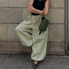 Lunivop Retro Ladies Solid Color Trend Casual Middle Waisted Loose Fit Pleated Cotton Fluffy Lantern Pants Street Style New Bottoms