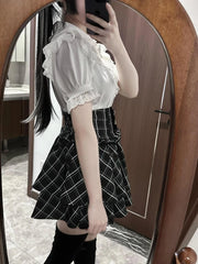 Lunivop Harajuku Lolita Sweet Kawaii Skirt Y2k Aesthetic High Waist Grunge Casual Woman Skirts Streetwear Ruffled Pleated Mujer Faldas