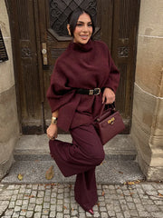 Lunivop Knitting Half Neck Woolen Cloak Cape Women Casual Loose Single Buckle Batwing Sleeve Coat Lady Autumn Winter Solid Outwear Tops