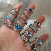 Lunivop Kpop Vintage Gothic Cute Irregular Star Heart Flower Crystal Geometric Ring For Women Girl Y2K EMO 2000s Aesthetic Jewelry Gift