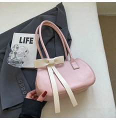 Lunivop Harajuku Bow Pink Shoulder Bags Women 2025 Fairycore Aesthetic Leather Underarm Bag Ladies Versatile Casual Handbag Y2k
