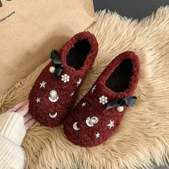 Lunivop Elegant Pearl Women Shoes Korean Fashion Plush Warm Women's Closed Toe Flats Comfortable Versatile Non-slip Casual Shoes