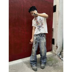 Lunivop Blue Gray Womens Jeans High Waist Vintage Straight Baggy Denim Pants Streetwear American Style Fashion Wide Leg Denim Trouser