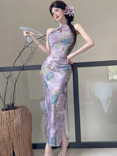 Lunivop Summer Purple Floral Stand Collar Cheongsam Dress Women Korean Luxury Elegant Dress Gown 2025 Vintage Bodycon Party Night Dress