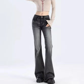 Lunivop Women's Vintage Y2K Flared Jeans Korean Button-Up Low Rise Casual Denim Pants Female Versatile Elastic Slim Fit Jean Trousers